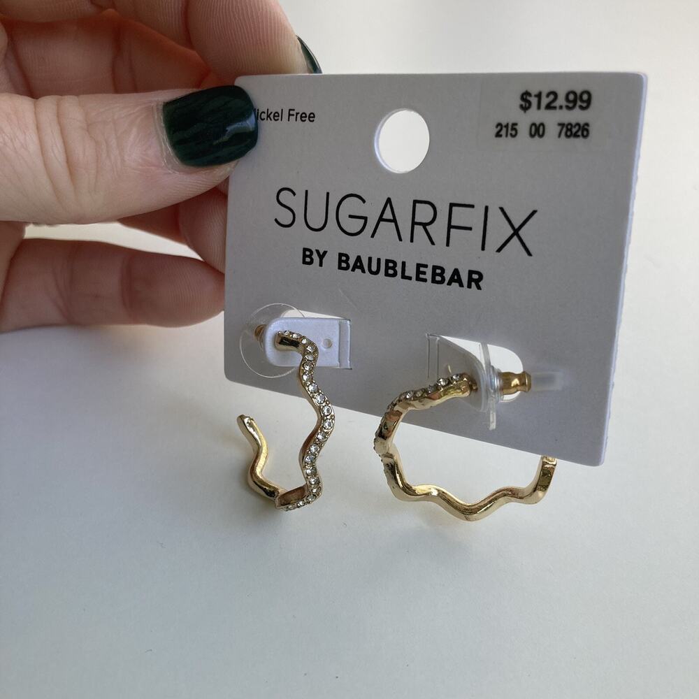 Zig Zag Hoop Earrings SUGARFIX by BaubleBar Crystal and Gold Tone NEW - Picture 5 of 6